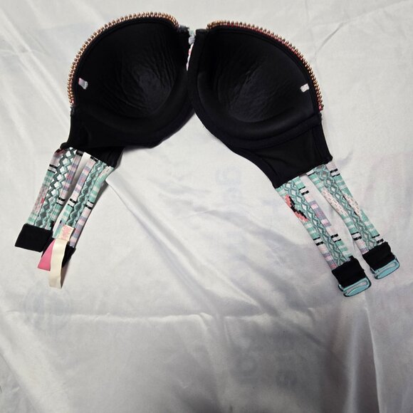 Victoria's Secret Bra 32C Black with festive Trim pre-owned - Picture 4 of 9